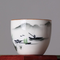 Hand-painted tea cup cup blue and white porcelain handmade tea set Zen flavor antique white porcelain egg owner cup full 10 yuan