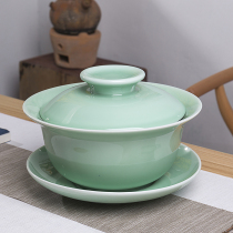 Cover Bowl home furnishings oversized celadon three cups tea bowl ceramic tea house decoration handmade kung fu tea set