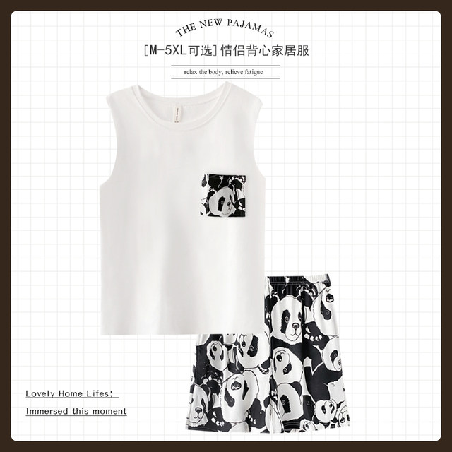 pajamas sleeveless summer ຝ້າຍບໍລິສຸດຄູ່ vest ສັ້ນກາຕູນວ່າງບວກໄຂມັນບວກຂະຫນາດຜູ້ຊາຍແລະແມ່ຍິງເຄື່ອງນຸ່ງຫົ່ມເຮືອນຊຸດບາງໆ