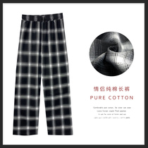 Plaid couple pajamas womens cotton trousers spring and autumn thin loose can be worn outside mens summer air conditioning pants home pants