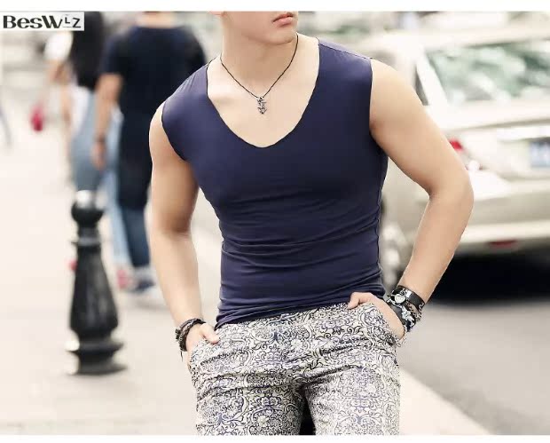 Mùa hè mới tinh chất cotton Lycra co giãn cổ chữ V nam bó sát không tay áo vest phiên bản Hàn Quốc của thời trang áo thun mỏng thấm mồ hôi áo ba lỗ nam cao cấp