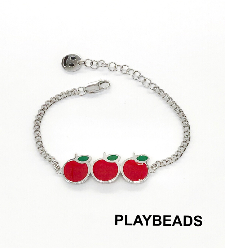 PLAYBEADS sterling silver S925 jewelry cute retro Christmas girl heart three small apple bracelet
