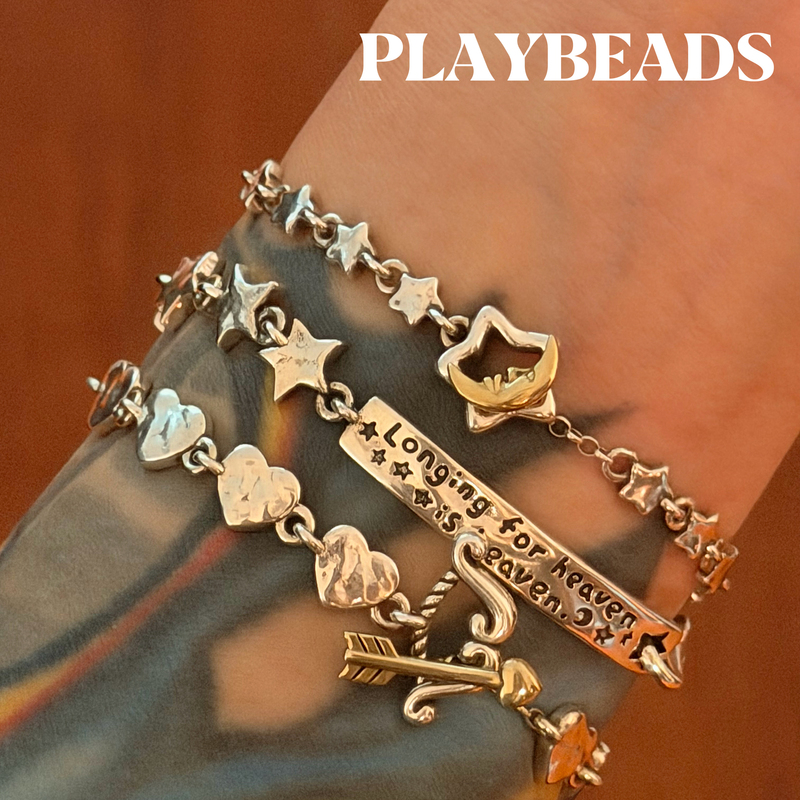 Playbeads "Longing for Heaven Is Heaven Itself" S925 Silver Vintage Distressed Star Long Pendant Best Friend Bracelet Playbeads "Longing for Heaven Is Heaven Itself" S925 Silver Vintage Distressed Star Long Pendant Best Friend Bracelet