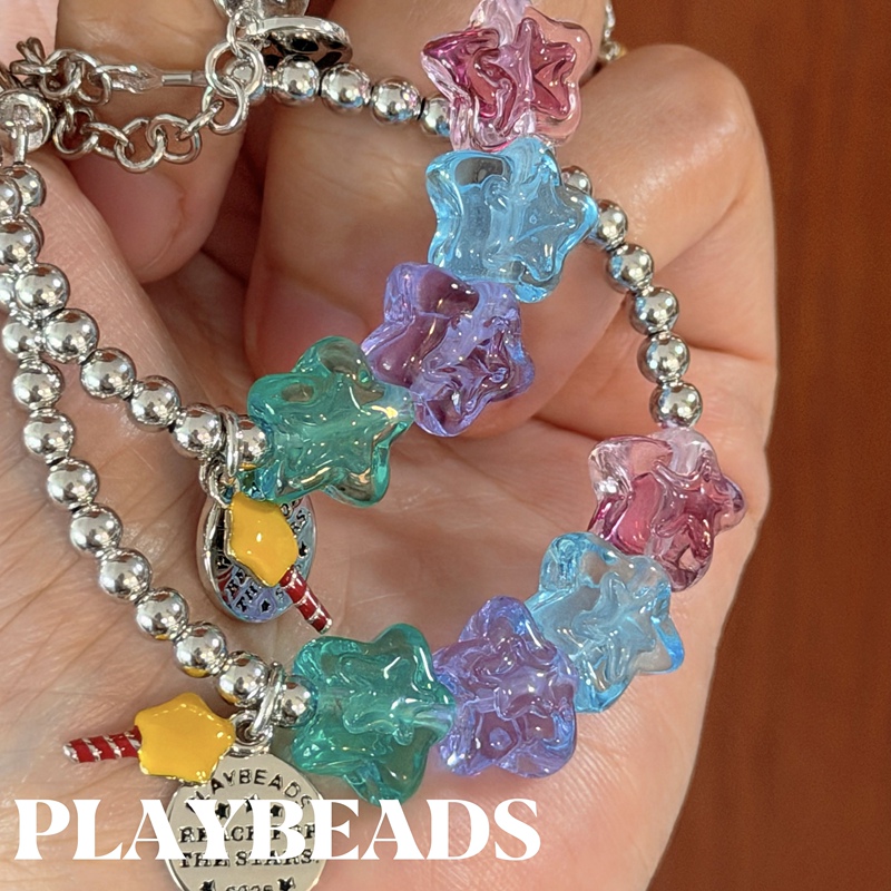 Playbeads Pure Silver S925 "Reaching for the Stars" Dawn Star Magic Fairy Wand Handmade Glass Bracelet Playbeads Pure Silver S925 "Reaching for the Stars" Dawn Star Magic Fairy Wand Handmade Glass Bracelet