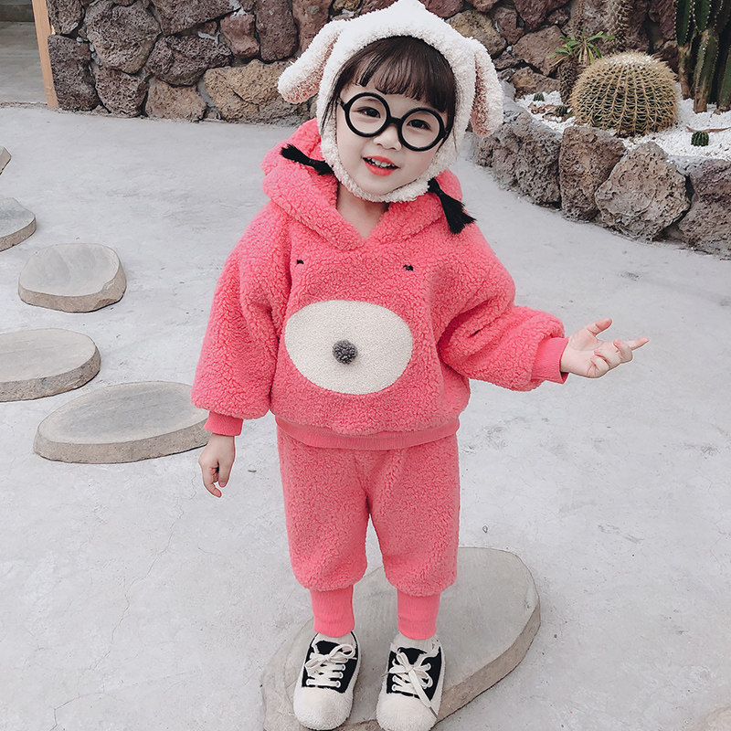 Girl's winter clothing suit 2020 new foreign Han version female baby plus suede thickened trendy children winter two sets