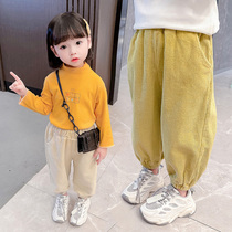 Female baby corduroy pants autumn dress 4 foreign wear 2 children lantern pants 5 open gear 3 years old girl casual pants