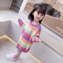 Girls sweater split skirt autumn dress Foreign color medium long girl wool skirt spring and autumn childrens baby sweater