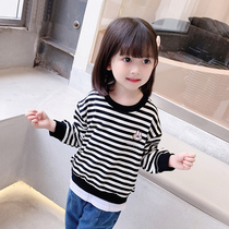 Girls Sweatshirt Spring and Autumn Cotton Long Sleeve Childrens Embroidery Striped base shirt 2021 New style Female Baby Top