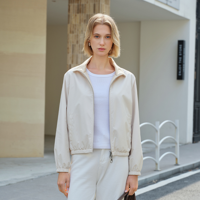 Zhengchen/正辰 Stand Collar Bomber Flight Jacket Zip-Up Short Coat Autumn Women's Reversible Top