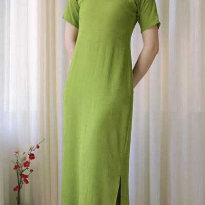 Chao Chao Summer Tradition-style cheongsam one-piece flat cut cotton silk summer women's wear from the 1930S of the Republic of China era, long cheongsam with low collar