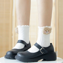 Day Series Sweet and cute little Bear hanging accessories Silo Socks Girl Flowers Side Loving Pure Color Socks White Spring Autumn Thin
