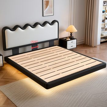 Cream-Style Ultra-Thin Adjustable Ripple Wave Floating Bed for Bedroom, 1.5m Full-Edge Double Genuine Leather Wedding Bed