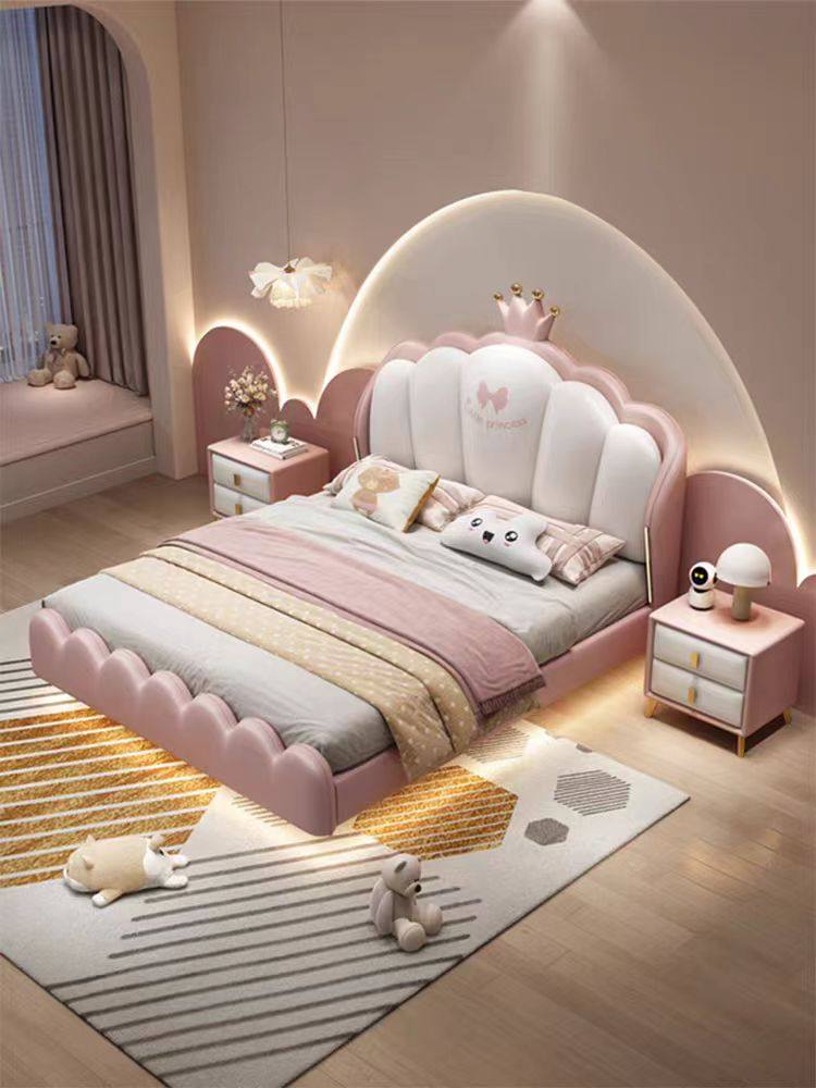 Children's Bed Girl Princess Crib Generation Simple Boy's Bed 1.5m Kidsren's Room Kids Storage Bed Bedroom Leather Bed