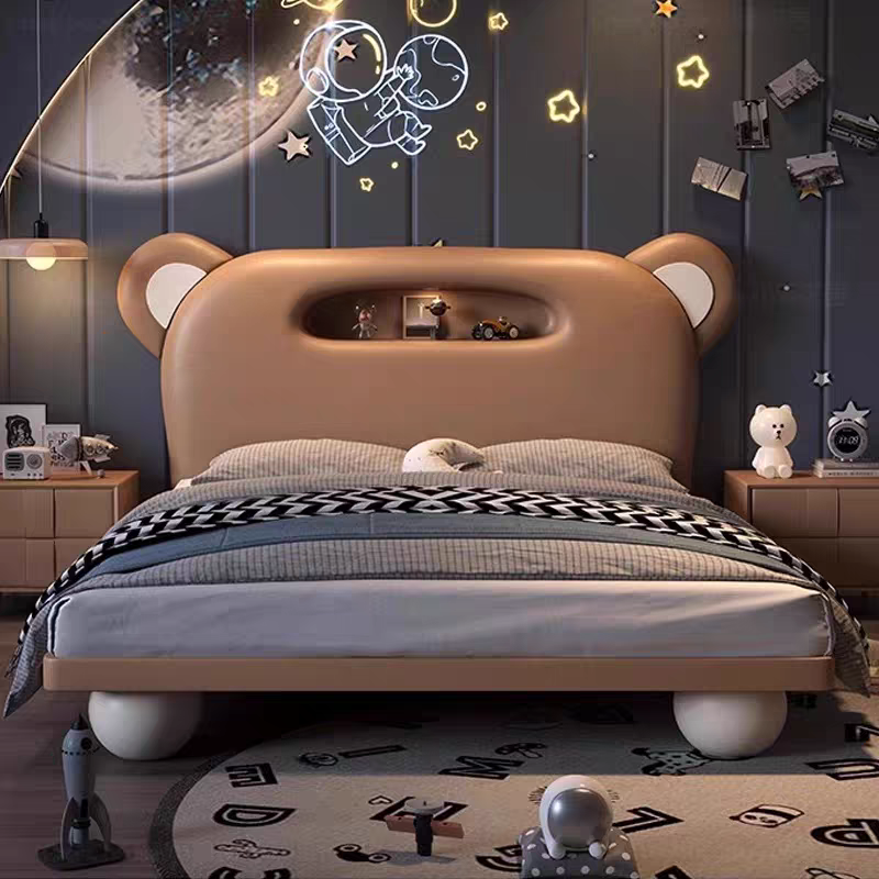 Children's Bed Guardrail Single Bed Modern Simple Girl Cartoon Bear Princess Bed Light Luxury Leather Bed Bedroom Boy's Bed