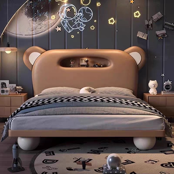 Children's Bed Guardrail Single Bed Modern Simple Girl Cartoon Bear Princess Bed Light Luxury Leather Bed Bedroom Boy's Bed