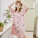 Váy ngủ ngắn tay nữ mùa hè cotton cotton chất liệu cotton dễ thương Hàn Quốc sinh viên váy cotton nhân tạo váy cỡ lớn