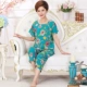 Bộ đồ ngủ bằng lụa cotton trung niên nữ mùa hè ngắn tay mẹ nhân tạo cotton phù hợp với chất liệu cotton nhà mỏng có thể mặc bên ngoài kích thước lớn