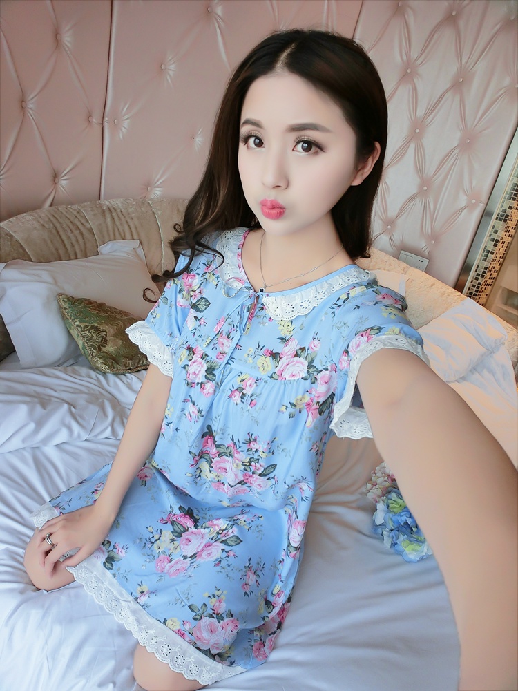 Váy ngủ ngắn tay nữ mùa hè cotton cotton chất liệu cotton dễ thương Hàn Quốc sinh viên váy cotton nhân tạo váy cỡ lớn váy ngủ đẹp