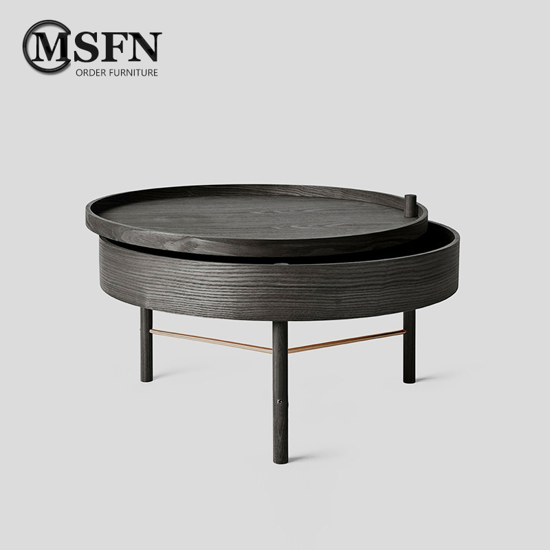 Masfino wood rotating coffee table Nordic modern modern model room Round storage double-layer rotating small coffee table