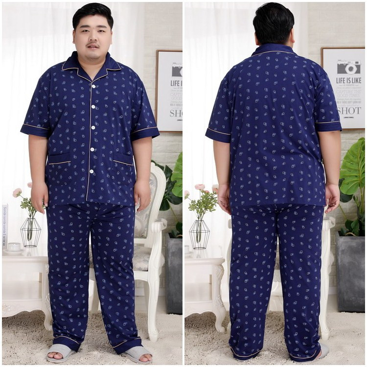 Mens bông quần ngắn tay mùa hè pajama mỏng mô hình cộng với kích thước 200 pound chất béo người đàn ông ve áo bộ 5XL nhà quần áo