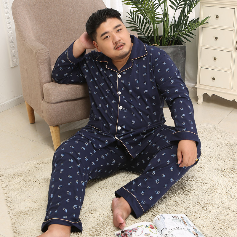 Xuân Thu ve áo cardigan mens dài tay bông đồ ngủ 5XL tăng mỡ người đàn ông béo béo chàng trai 300 pound quần áo nhà thiết.