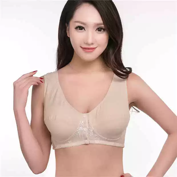 Khóa trước siêu mỏng XL áo ngực cotton phía trước Nút sữa Pu không có vòng thép cho bà bầu cho con bú Đồ lót vú to béo mm