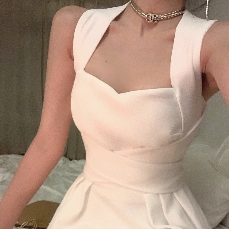 French-Style Niche Light Luxury White Slim-Fit Dress, Little White Dress, Formal Dress, Everyday Bridesmaid Dress, Waist-Cinching Elegant Long Dress for Summer