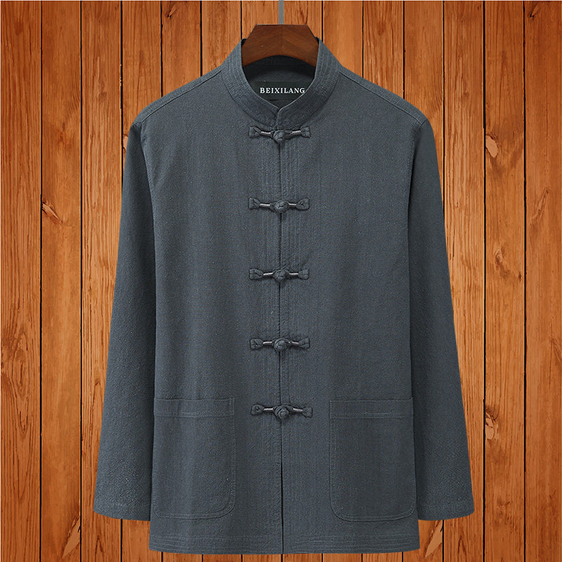 Tang suit Chinese style men's linen jacket men's suit national costume middle-aged Chinese long sleeve jacket tunic suit