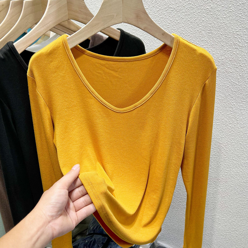 2022 autumn and winter new thin thread t-shirt women's niche design soft waxy length trim bottoming shirt top