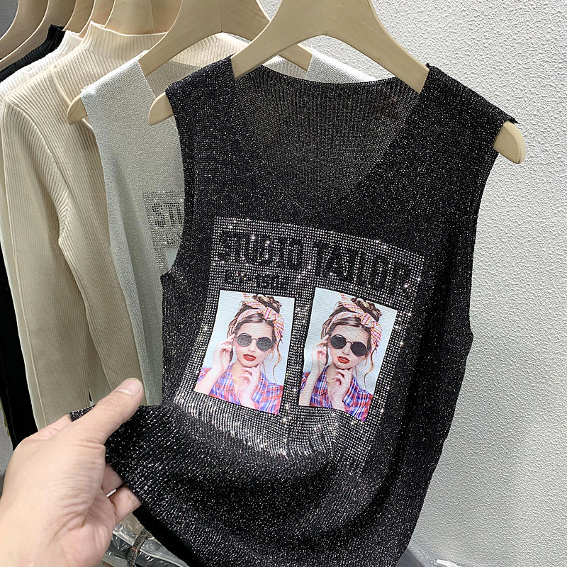 Hot Drill Vest Woman 2022 Spring Summer New Outwear Inner Hitch Bottom Sleeveless T-shirt Loose Blouse Women's Undershirt