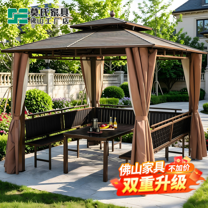 Outdoor Gazebo, Courtyard Garden Villa, Wooden House, Rain Shelter, Outdoor Sunshade, Upgraded Galvanized Four-Corner Pillars, Thick and Sturdy Beams