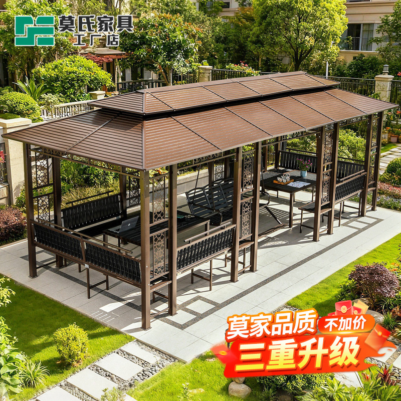 Mo Family Outdoor Galvanized Upgraded Large Pavilion Courtyard Wooden House Garden Villa Square Outdoor Sunshade and Rain Shelter Durable