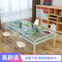 Kindergarten Painting Table Art Table Children Glass Handmade Table Painting Room Table And Chairs Students desk and chairs Counselling training desk