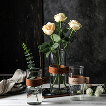 Nordic Wind Vase Hydroponic Flower Arrangement Dry Flower Glass Bottle Home Decoration Pendulum Table Leather Strap Glass Floral