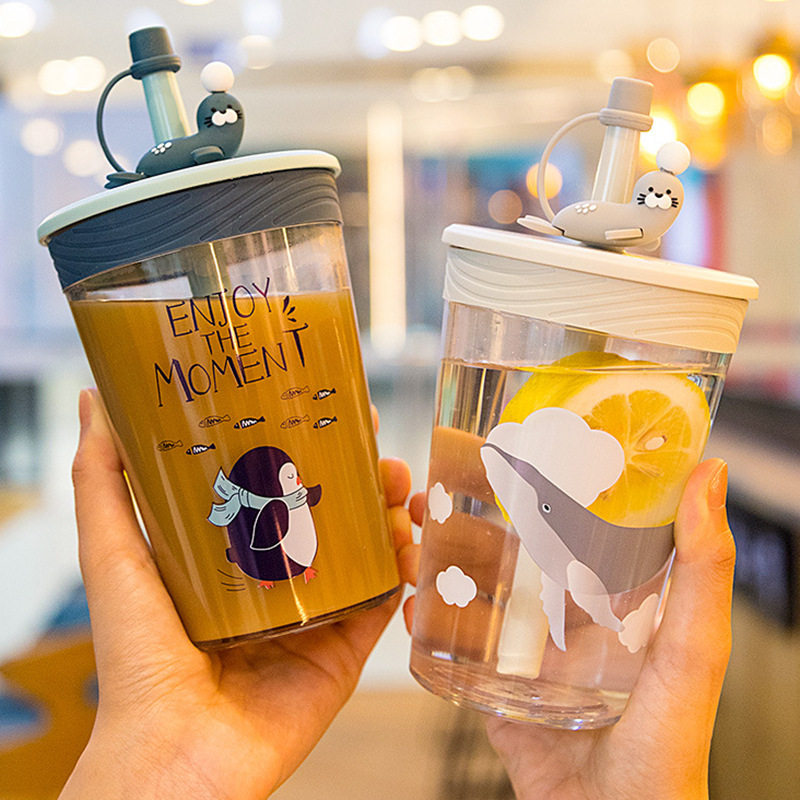 TRITAN straw cup dolphin summer water cup student fresh straw drinking cup large-capacity juice milk cup