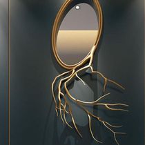Nordic brass oval bathroom mirror window frame line tree root art Net brass TV background wall decoration mirror