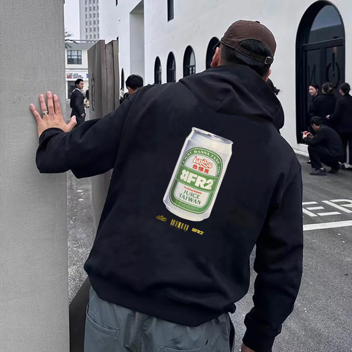 # Fr2 X Juice Edison Chen Co-Branded Juice Beer Unisex Couple American Retro Hooded Sweatshirt # Fr2 X Juice Edison Chen Co-Branded Juice Beer Unisex Couple American Retro Hooded Sweatshirt