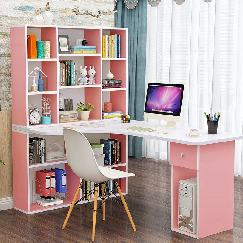 Nordic ins simple children's desk bookcase combination Male and female children's desk with bookshelf Corner right cabinet computer