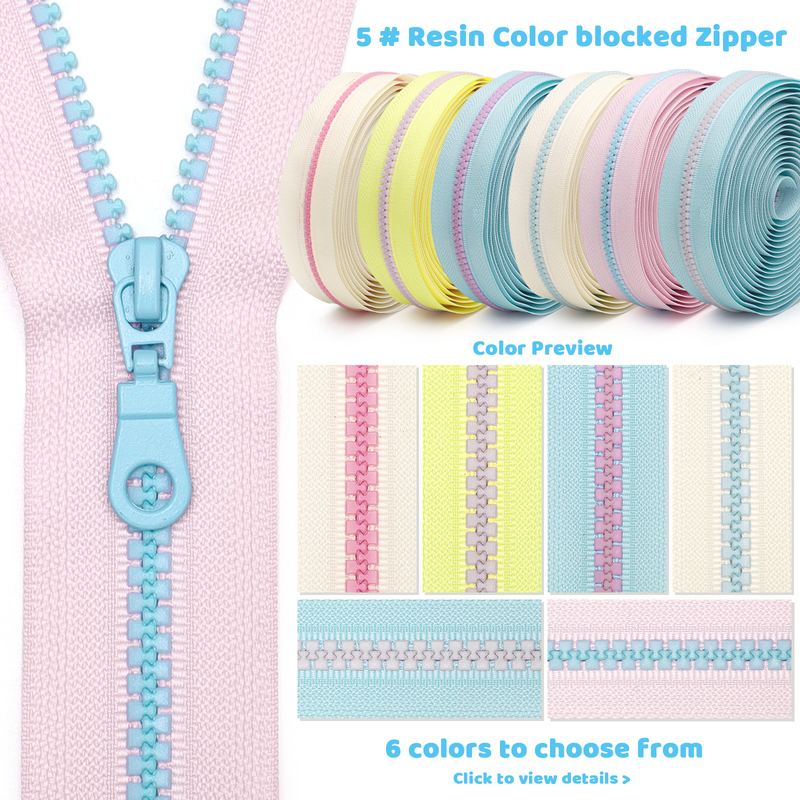 [Locked] No. 5 Color-Blocked Resin Zipper for Bags and Pencil Cases, 4.5m + 10 Teeth-Colored Jitong Heads