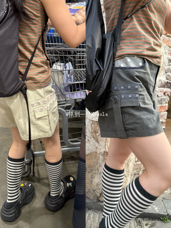 Got a Pair of Nicole Cargo Shorts^Eyelet Button^Polka Dot^Dark Gray Light Khaki