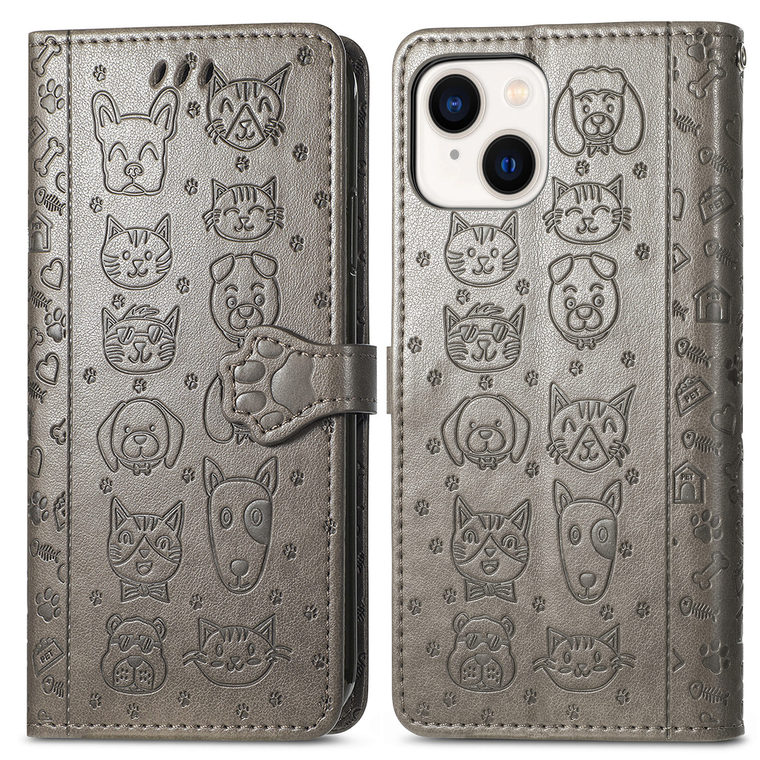 Pink Leather Embossed Cat Dog Paw Print Wallet iPhone Case
