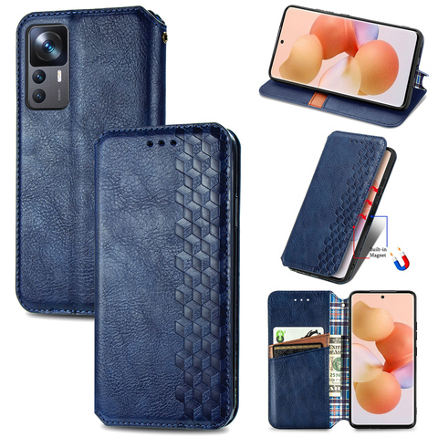 Blue — Wallets Folio Flip Blocks Embossed Synthetic Leather Card Holder Folding Stand K50, K50 Pro, K50 Ultra, 12T, 12T Pro
