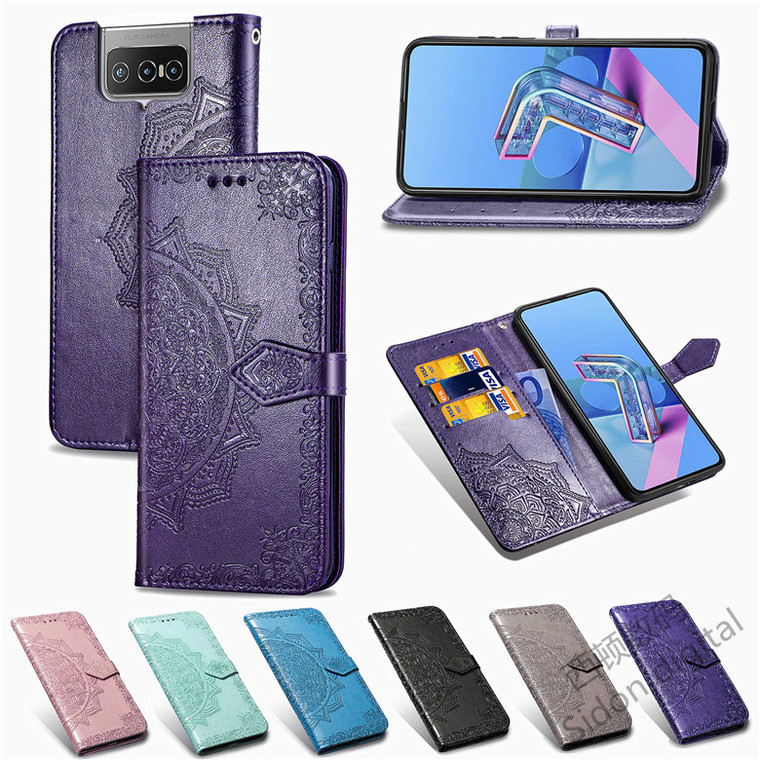 Zenfone 7, Zenfone 7 Pro Wallets Folio Flip Magnetic Synthetic Leather Card Holder Folding Stand Embossed Mandala Pattern