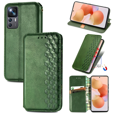 Green — Wallets Folio Flip Blocks Embossed Synthetic Leather Card Holder Folding Stand K50, K50 Pro, K50 Ultra, 12T, 12T Pro