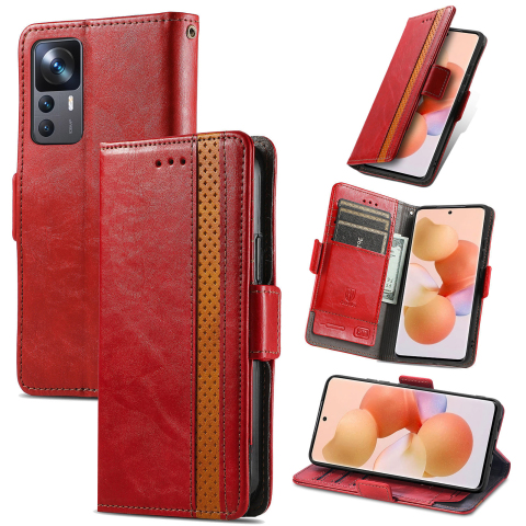 Red — Wallets Folio Flip Two Tone Magnetic Synthetic Leather Card Holder Folding Stand K50, K50 Pro, K50 Ultra, 12T, 12T Pro