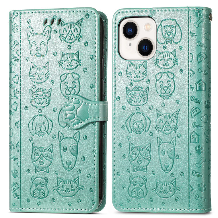 Pink Leather Embossed Cat Dog Paw Print Wallet iPhone Case