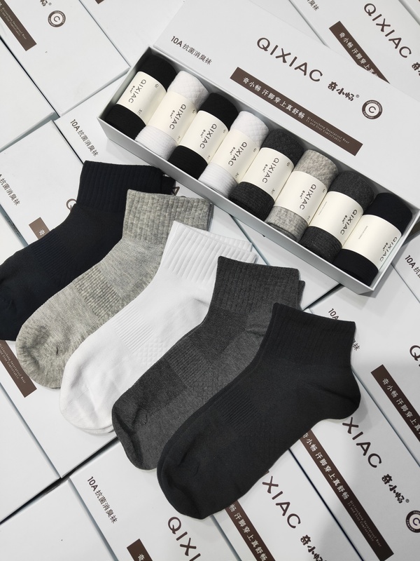 Qixiaochang Men's Socks, Antibacterial and Odor-Resistant, Summer Thin Short-Tube Thin Cotton Mesh Low-Cut Socks, Short Ankle Socks, 8 Pairs in a Box