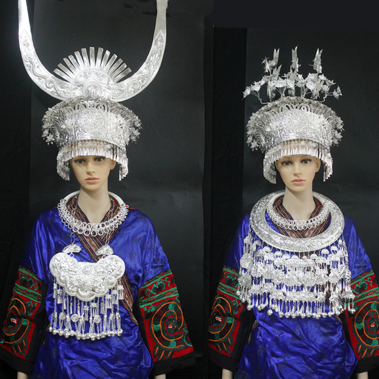Guizhou Ethnic Minority Silver Jewelry Accessories Performance Costume Accessories Miao Women's Festival Wear Formal Headwear Hat Set Guizhou Ethnic Minority Silver Jewelry Accessories Performance Costume Accessories Miao Women's Festival Wear Formal Headwear Hat Set