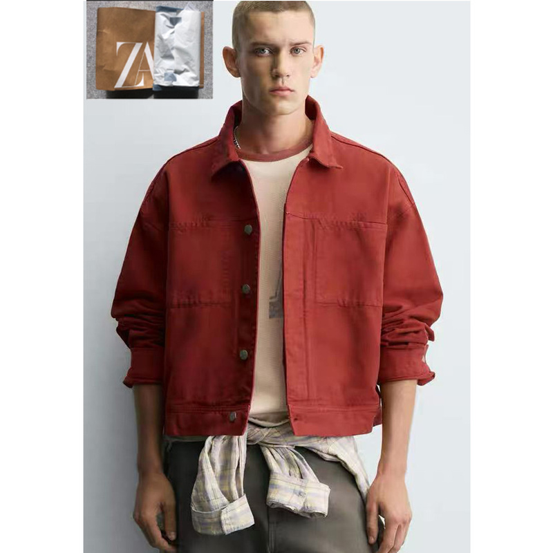 Za2025 Autumn New Arrival Men's Red Lapel Pocket-Decorated Short Jacket 7446320 600