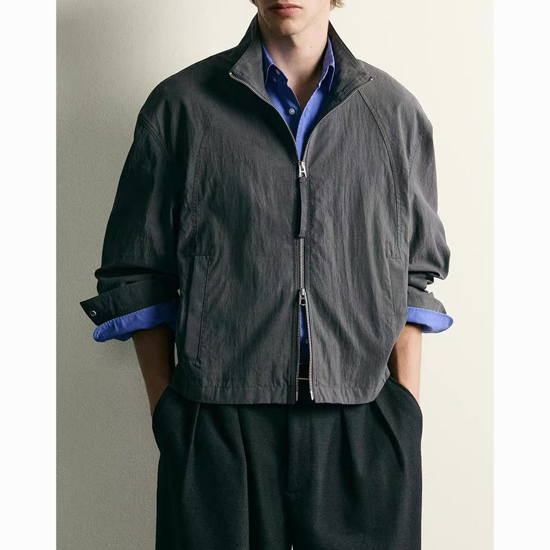 Hm&Zr2026 New Summer Product Men's Drapey Short Stand-Up Collar Double Zipper Jacket 8281120 807